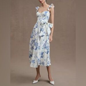 V. Chapman Vera Blue Floral Midi Dress with Bow Waist Size 4 NWT